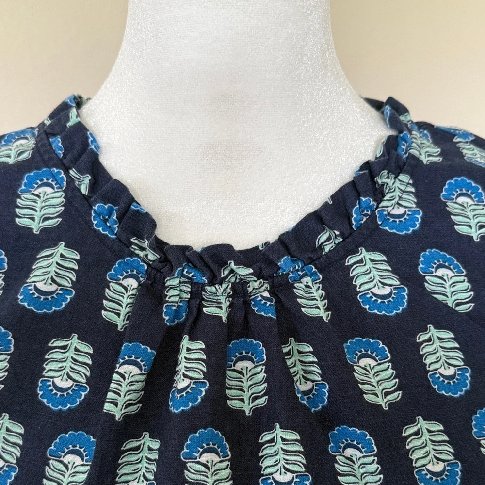 J. Crew Navy Blue Printed Sleeveless Linen top, Size Large